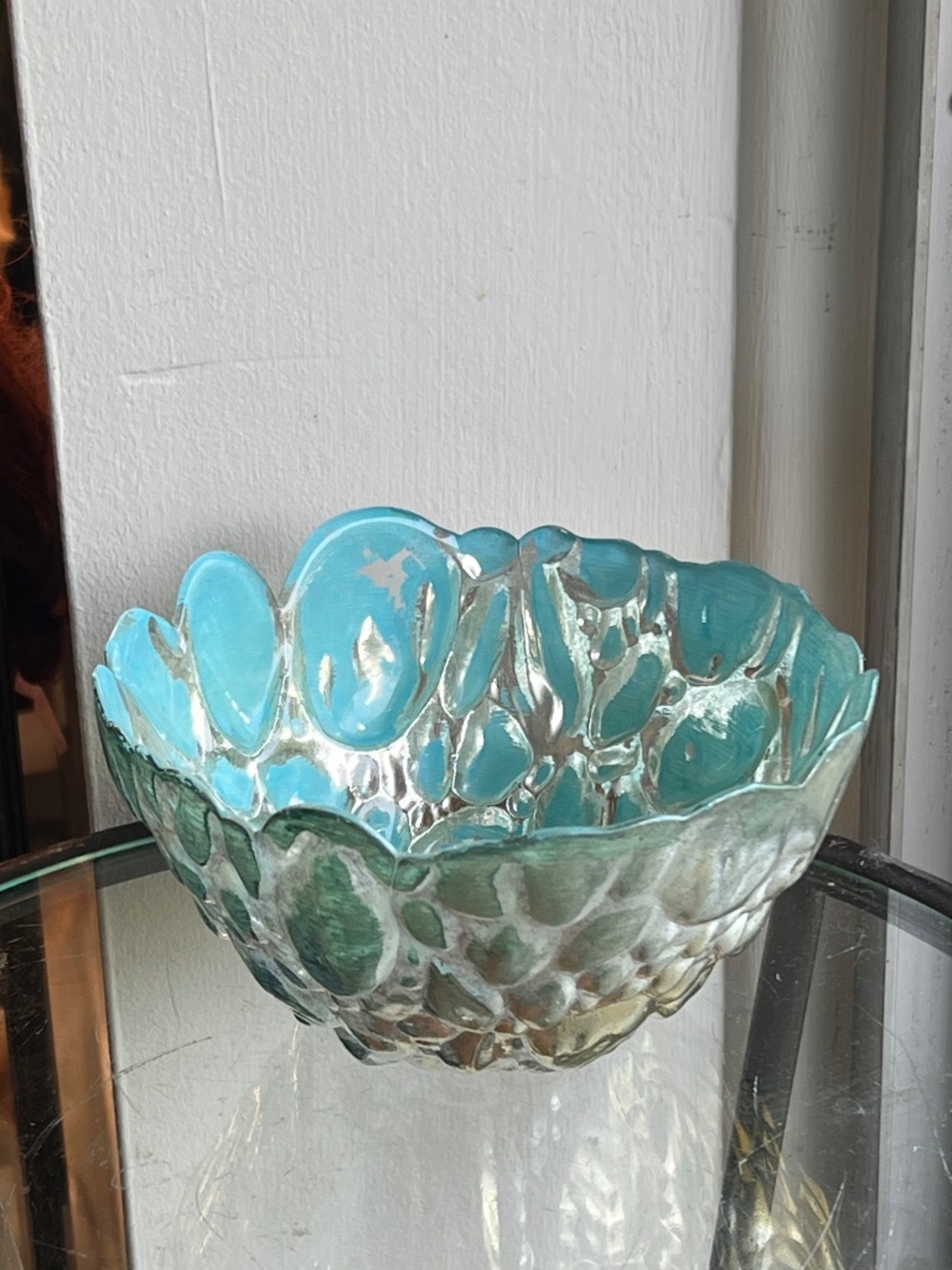 Azzurra Bowl Turquoise and 100% Genuine Silver Art Glass Handmade in Turkey
